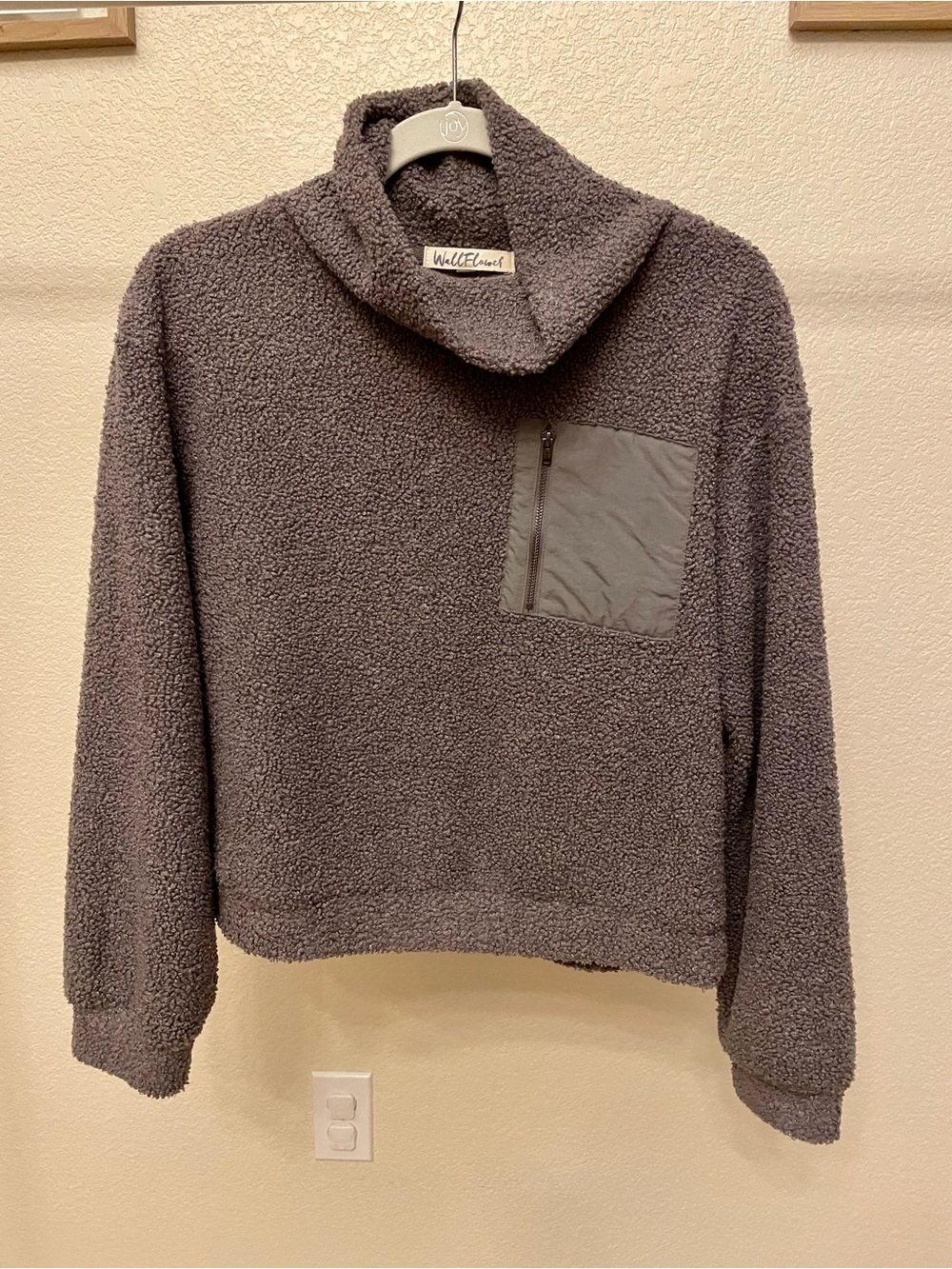 Wallflower Charcoal Sherpa Pullover with Zip Chest Pocket